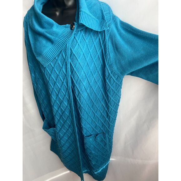 Vintage Anthony Richards Cable Knit Longline Teal Blue Cardigan Sweater Size L - Picture 5 of 12